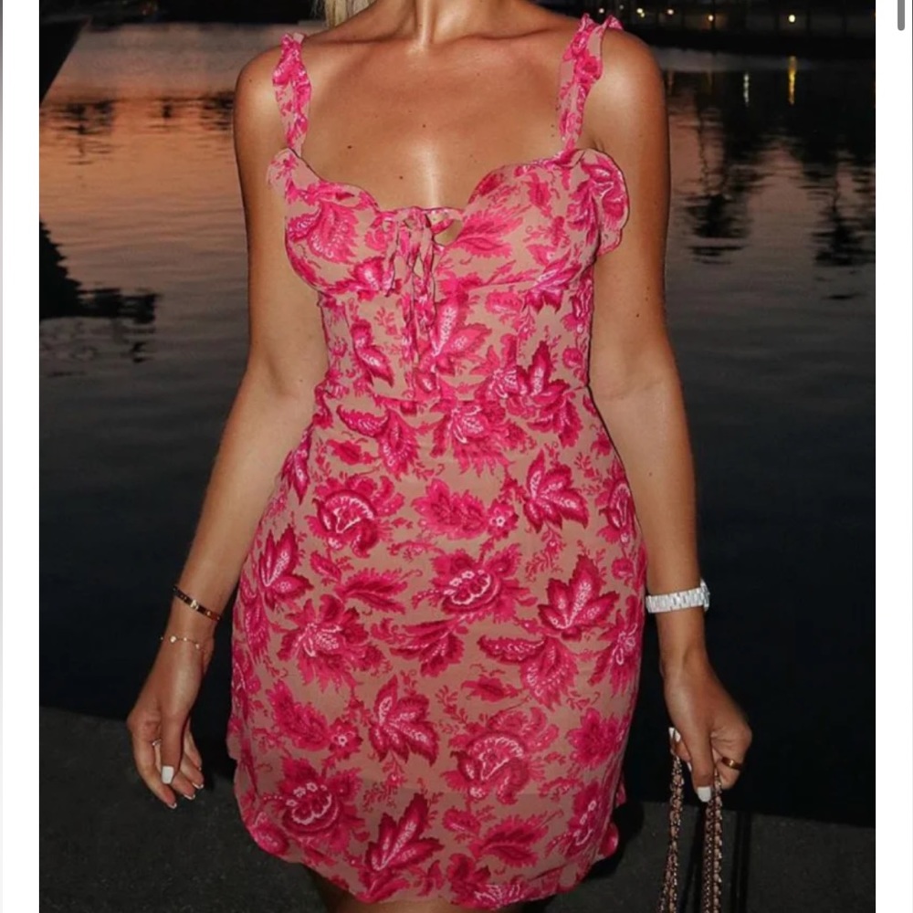 White Fox Boutique pink & brown mini dress